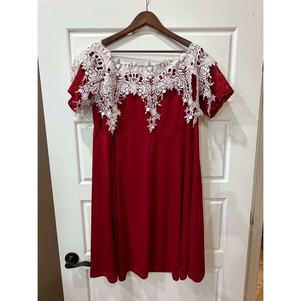 🌻3/$10 Unbranded Red Dress Lace Crochet Overlay 1X Coquette Romantic